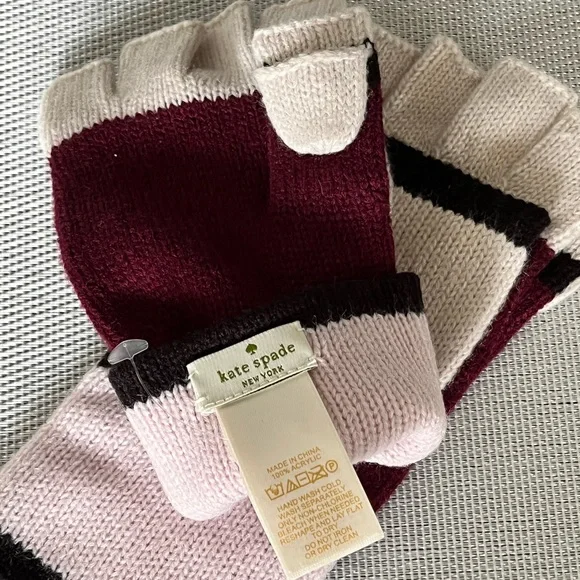 KATE SPADE NWOT AUTHENTIC RARE COLOR BLOCK FINGERLESS STYLE MITTEN GLOVES - Picture 4 of 14